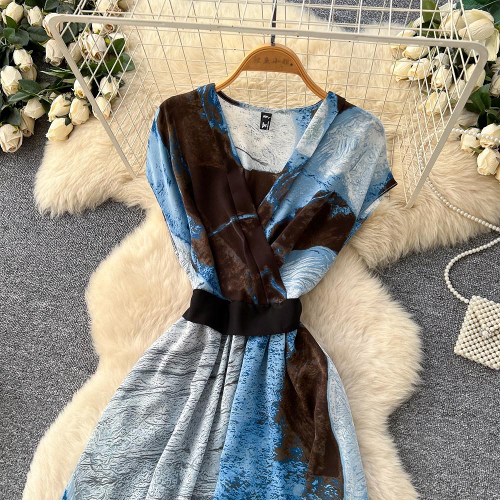 Commute Sleeveless Printed Dress Women Spring New High Waist Slim A Line Long Dress Luxury Design Sense