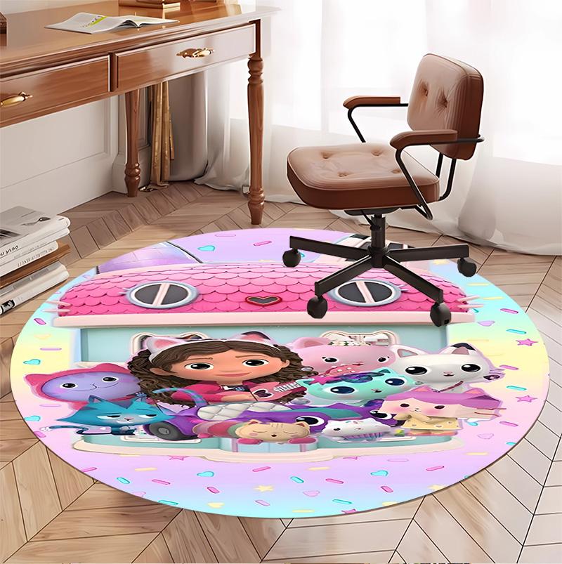 Gabby's Dollhouse Pattern Round Rug, Indoor/Outdoor Mat, for Picnic, Gameroom, Bedroom, Office, Living Room, Home Decor Carpet, Birthday Gift