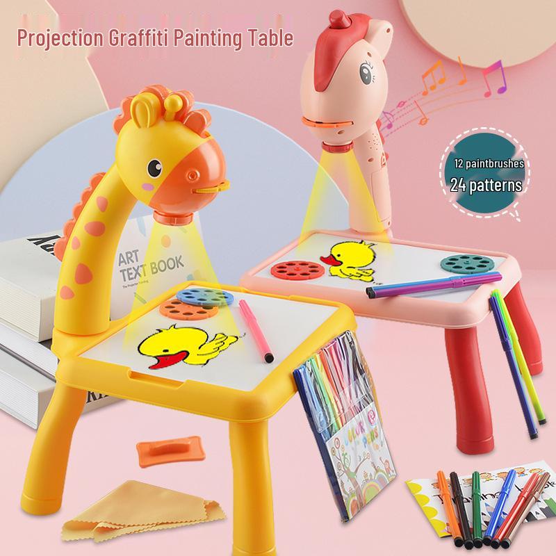 Kids' Magnetic Projection & Drawing Table with Building Blocks - Early Education & Science Learning Toy