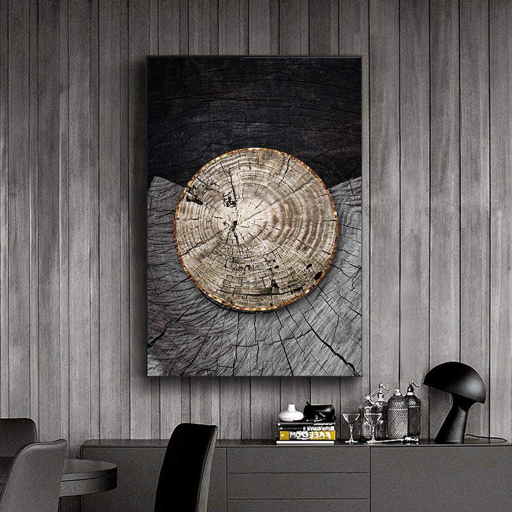 Large Abstract Golden Black Wood Texture Canvas Painting Poster Print Modern Nordic Wall Art Pictures for Living Room Home Decor