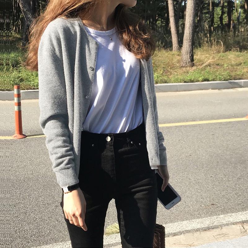 Pletený svetr Dámský kardigan 2024 Nový Nový Černý Tenký Šedý Jarní a Podzimní Spodní Svetr Bunda