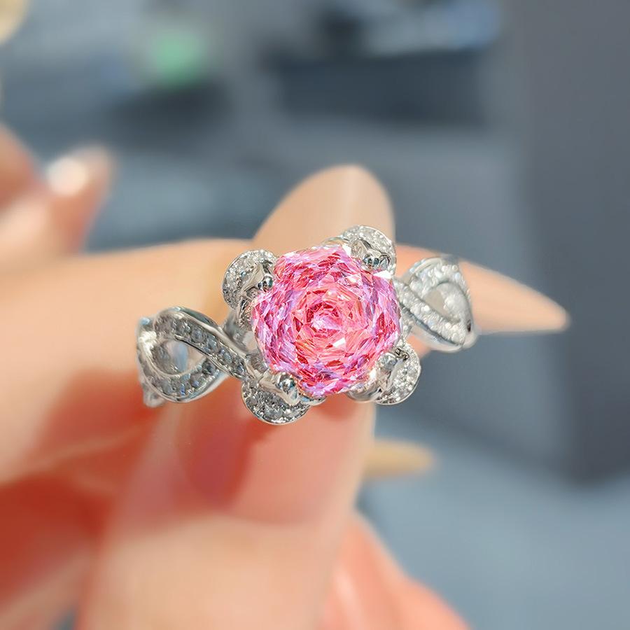 Octagonal Millennium Rose Cut Paraiba Necklace Pendant With High Carbon Diamond Colorful Diamond Stud Earrings Pink Diamond Ring Women