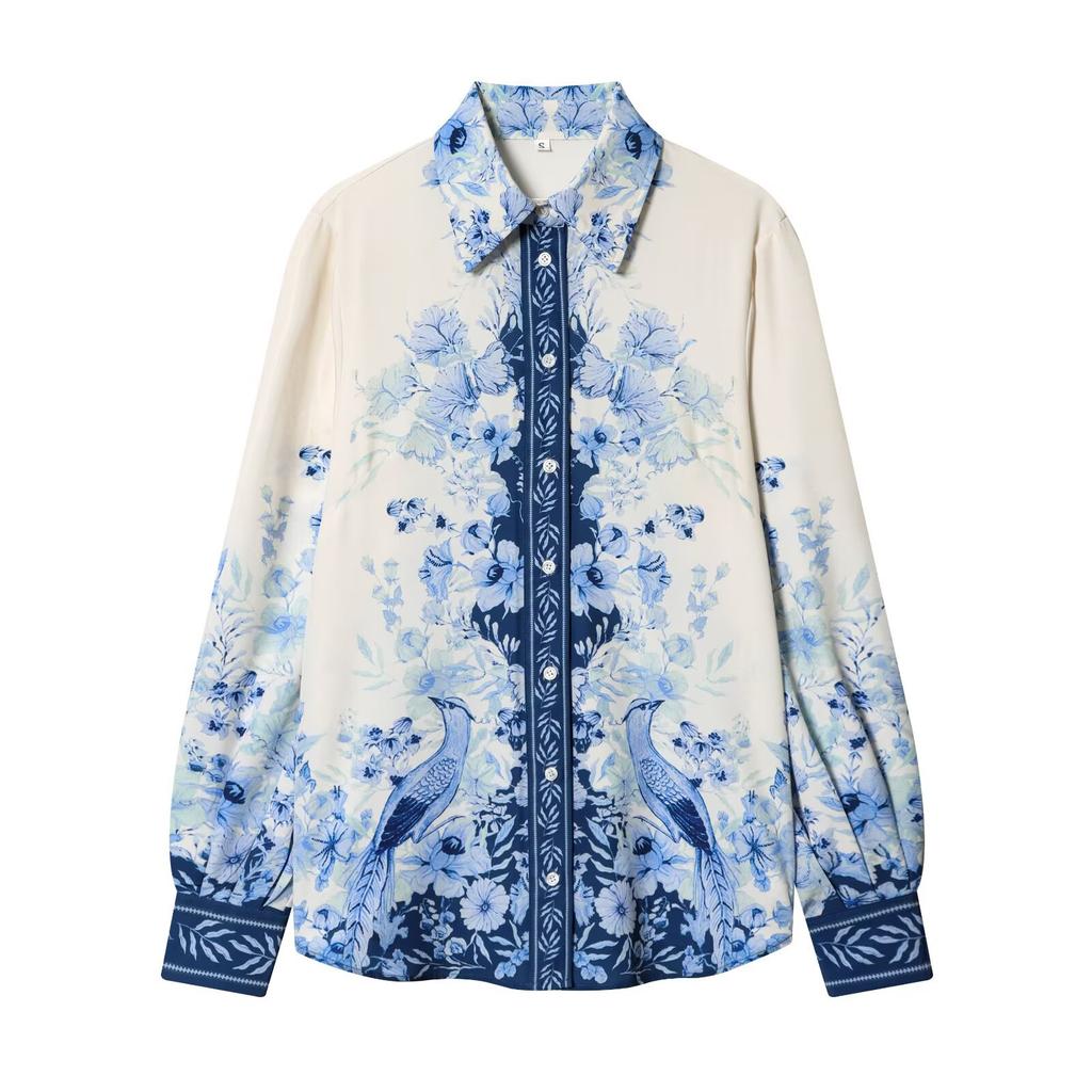 European and American style, new women's clothing, foreign style printed Lyocell shirt printed Lyocell trousers