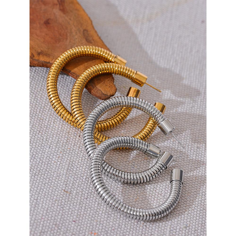 Yhpup 50mm Waterproof Stainless Steel Big Round Huggie Earrings for Women Gold Silver Color Texture Simple Daily Stylish Jewelry
