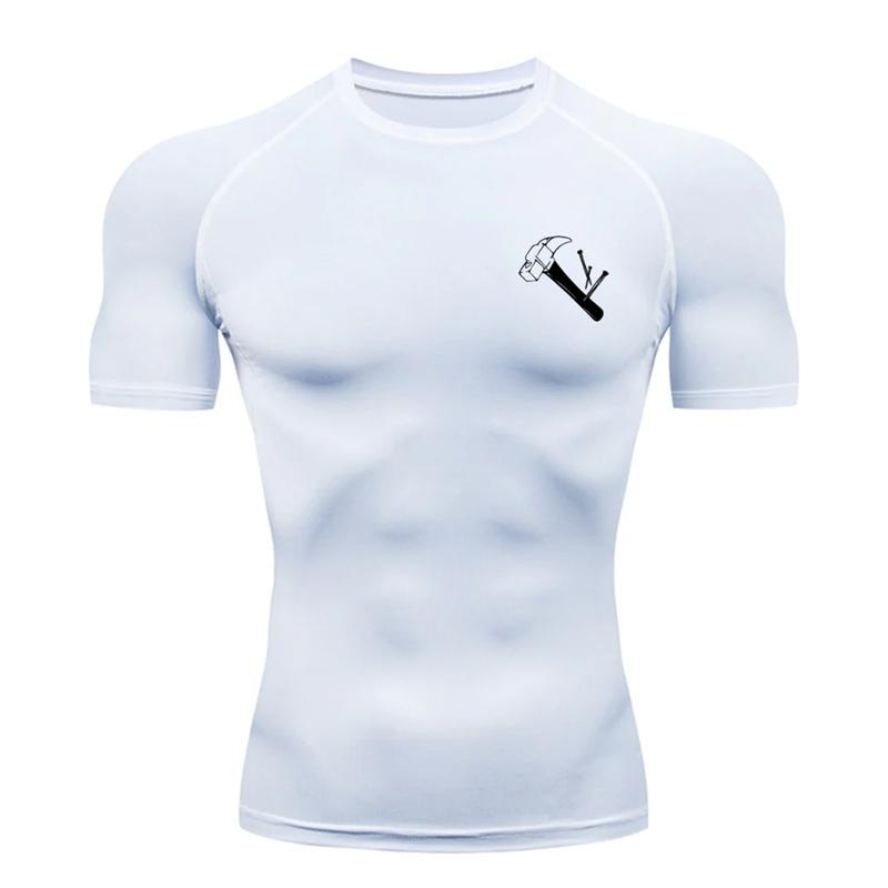 Graphic Print Short Sleeve Compression Shirt for Men Summer Athletic Quick Dry T-shirts Tops Gym Workout Running Training Tees