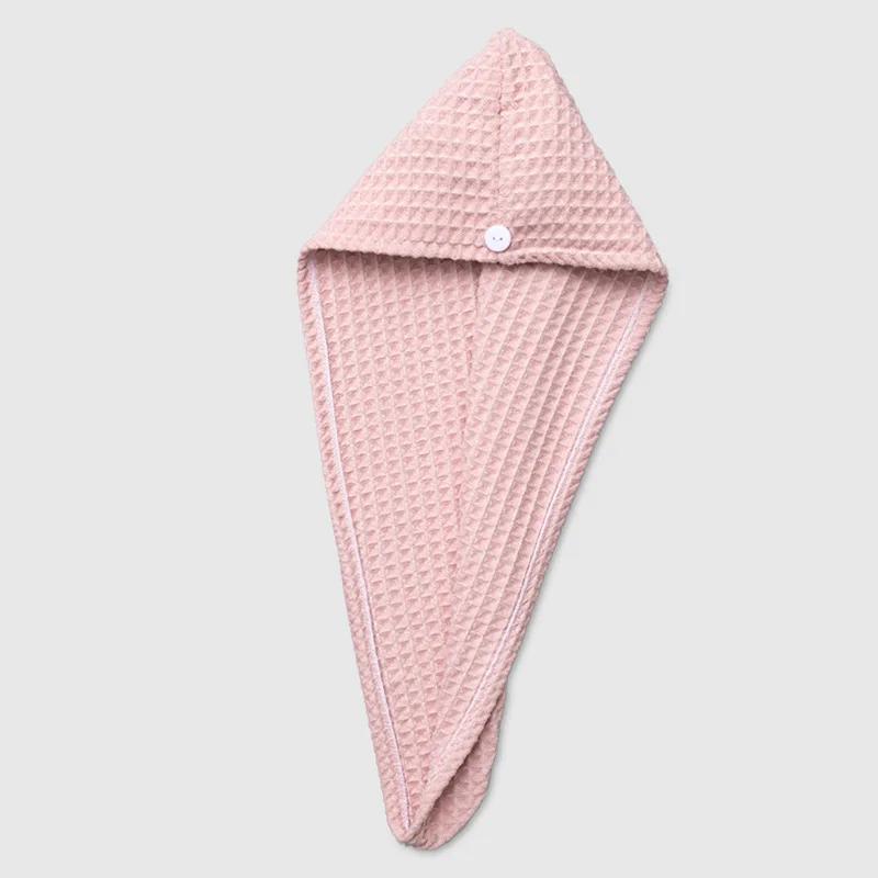 Microfiber Hair Wrap Waffle Hair Drying Towel Absorbent Dry Hair Turban with Button Twist Hair Towels Cap Quick Anti Frizz Hair