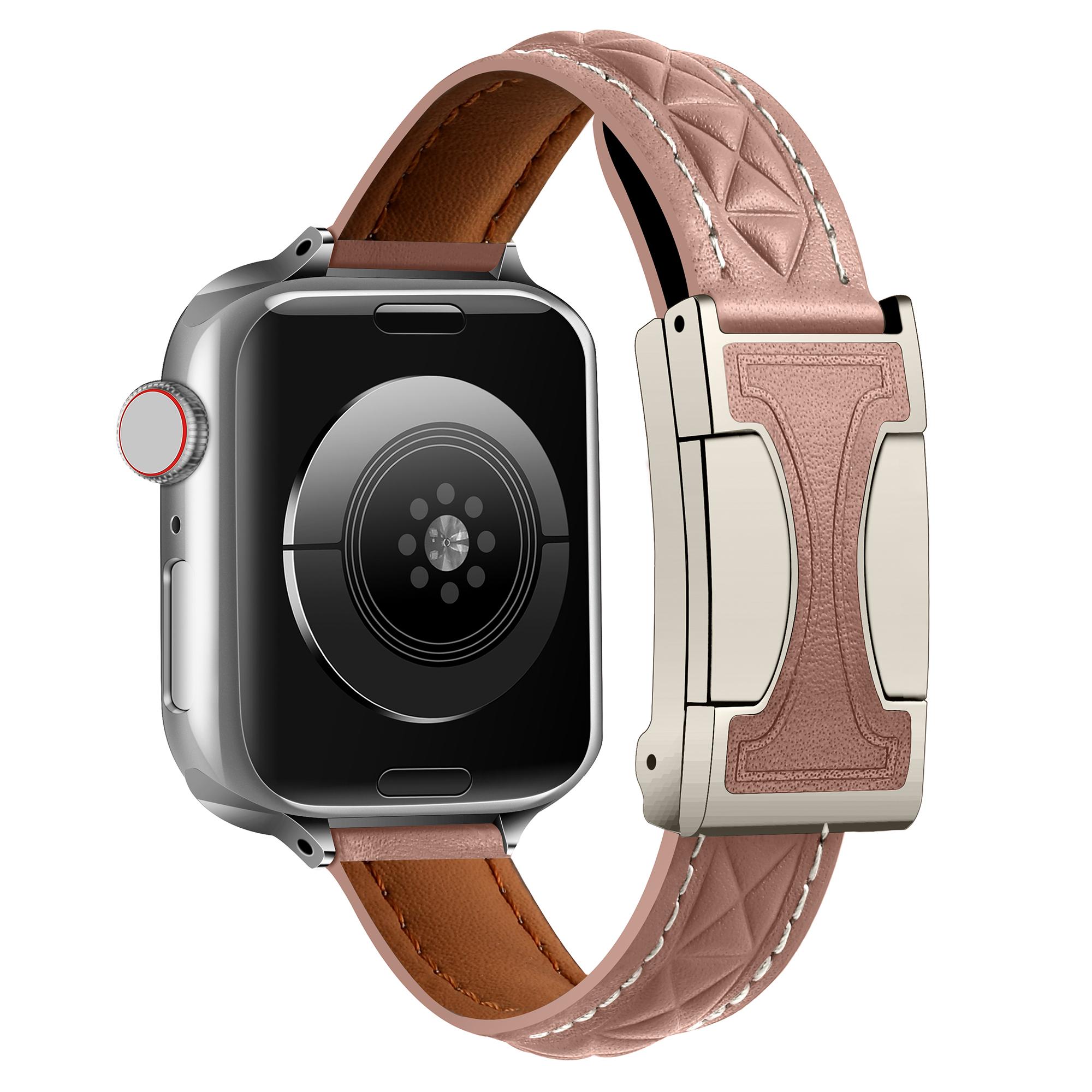 

Ремешок для часов из натуральной кожи для Apple Watch Series 10 42 мм/9 8 7 41 мм/SE (2023) SE (2022) SE 6 5 4 40мм/3 2 1 38мм ремешок с магнитной двойной C-образной застежкой Smoky Purple