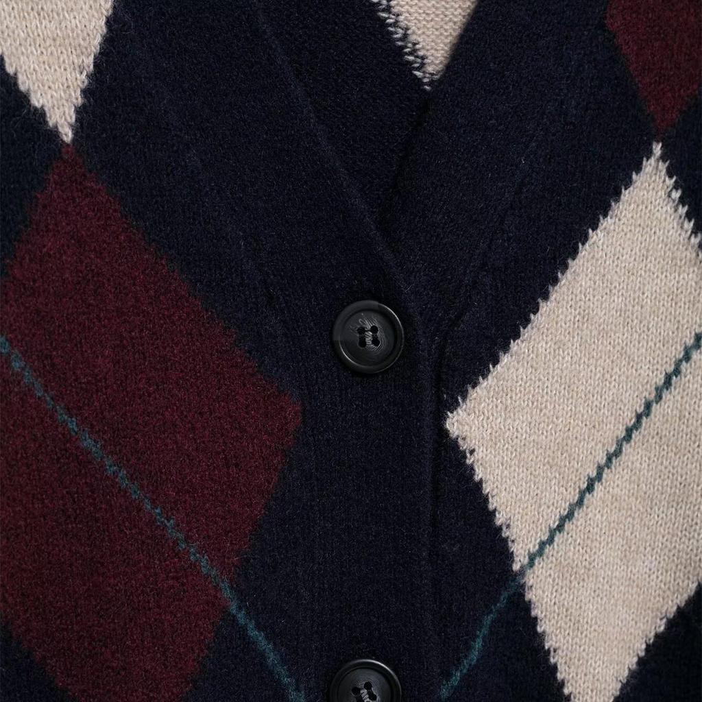 2025 Spring Women's Slim Color Block Diamond Knit Cardigan