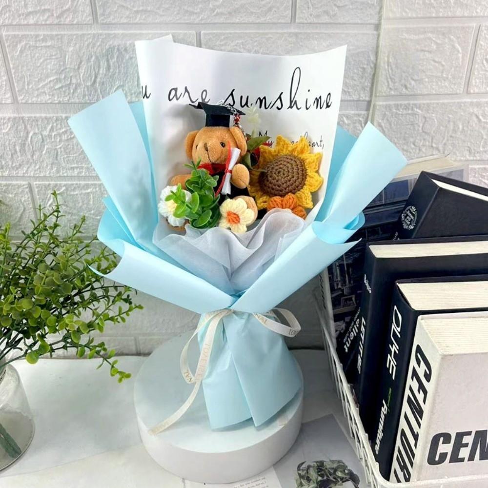 Handmade Sunflower Flowers Crochet Sunflower Dr. Bear Flower Bouquet New Animal Plush Bouquet  Gift