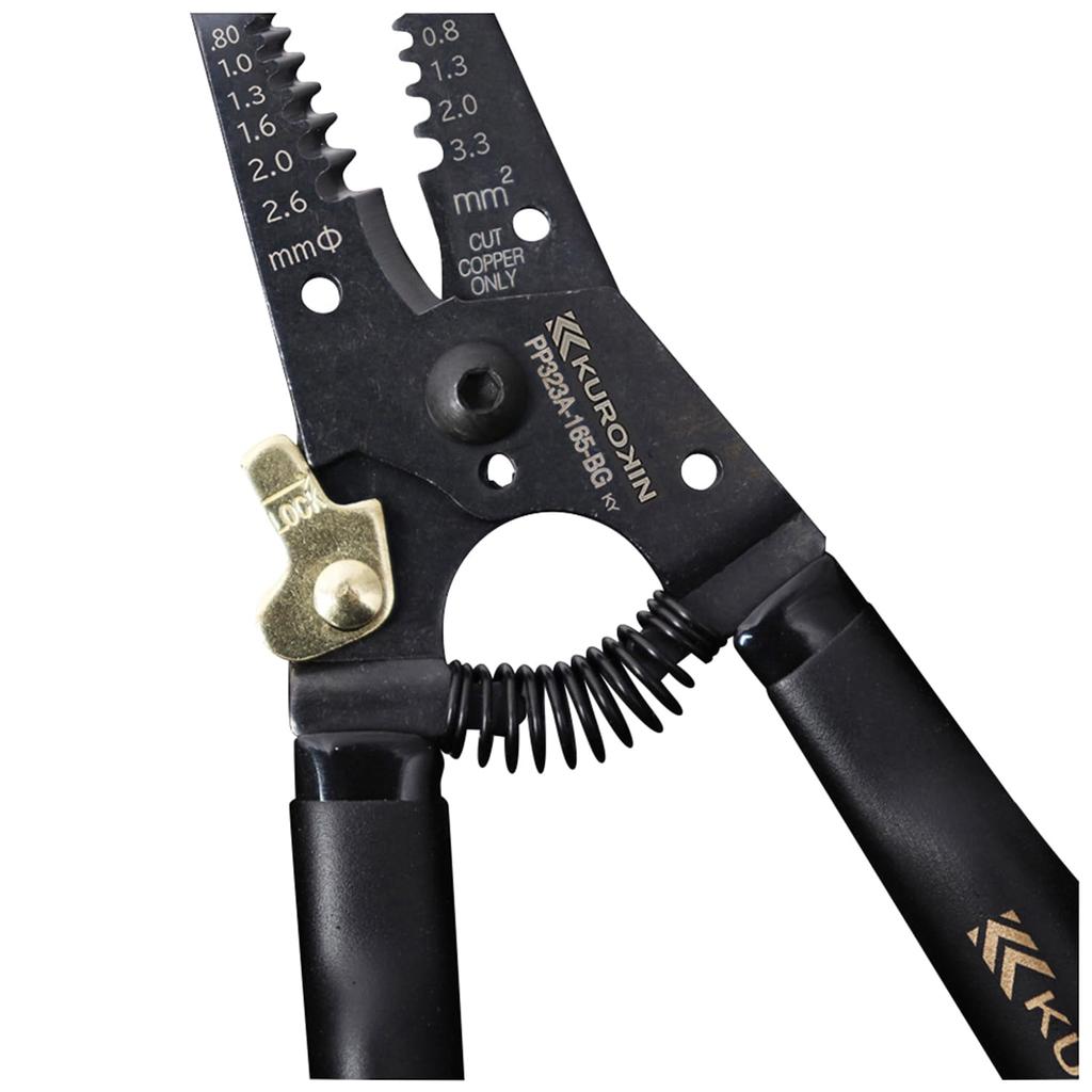 Fujiya Wire Stripper Type A, 165mm, Black Gold with Spring, PP323A-165-BG