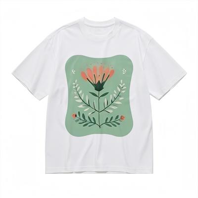 Women's Soft Breathable All Season Classic T-Shirt Floral With Green Frame Tee