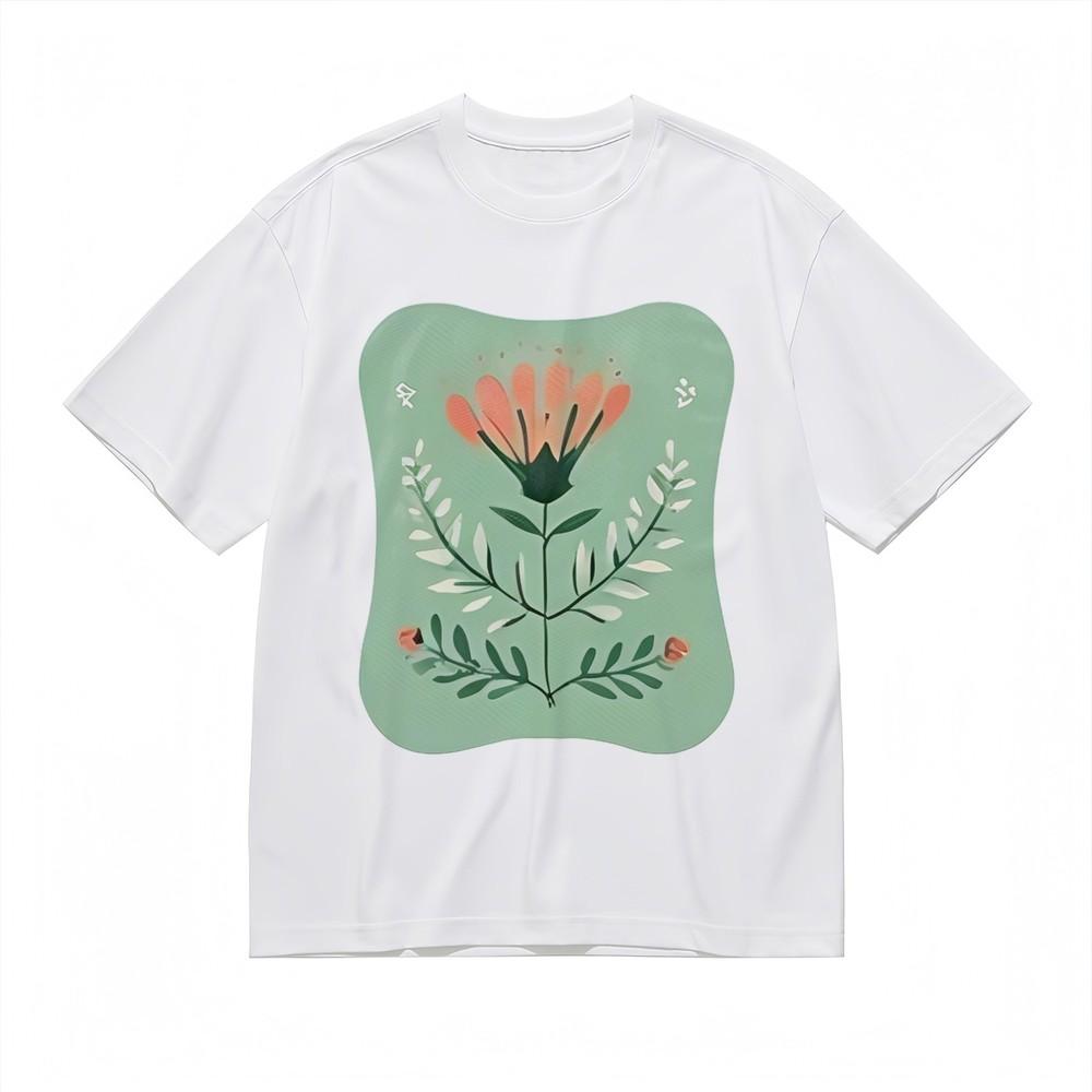 

Women s Soft Breathable All Season Classic T-Shirt Floral With Green Frame Tee S