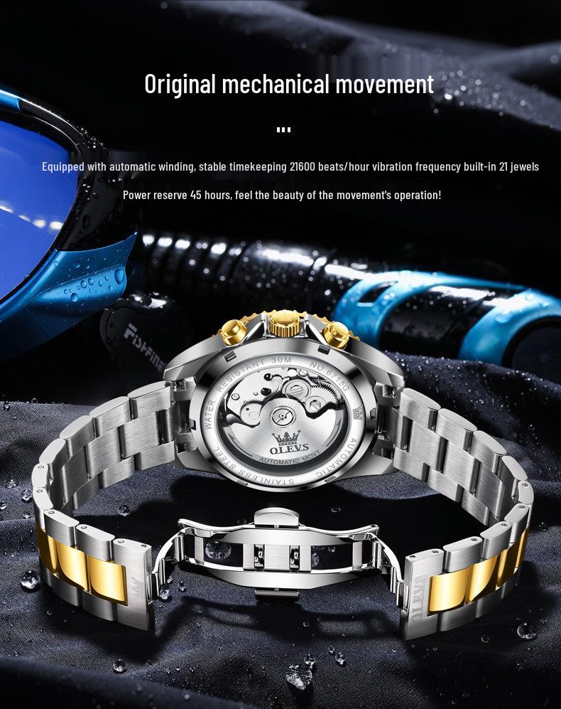 Oulisi Herren Automatikuhr - Lao-Stil, Wasserdicht, Multifunktionales Design