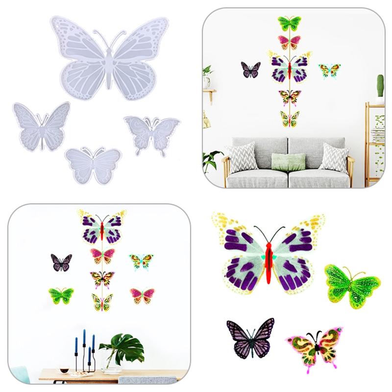 4 Pieces for Butterfly Wall Hanging Epoxy Molds Diy Keychain Wall Decoration for Butterfly Coaster for Key Pendant Silic