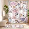 1/4Pcs Halloween Decoration Pink Cute Ghost Pattern Shower Curtain Bathroom Decor Halloween Decoration Indoor Showr Curtain