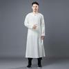 Men's Long Robe: 25% Hemp, 25% Linen, Ramie V-Neck, Solid Color Slit Zen Tea Attire