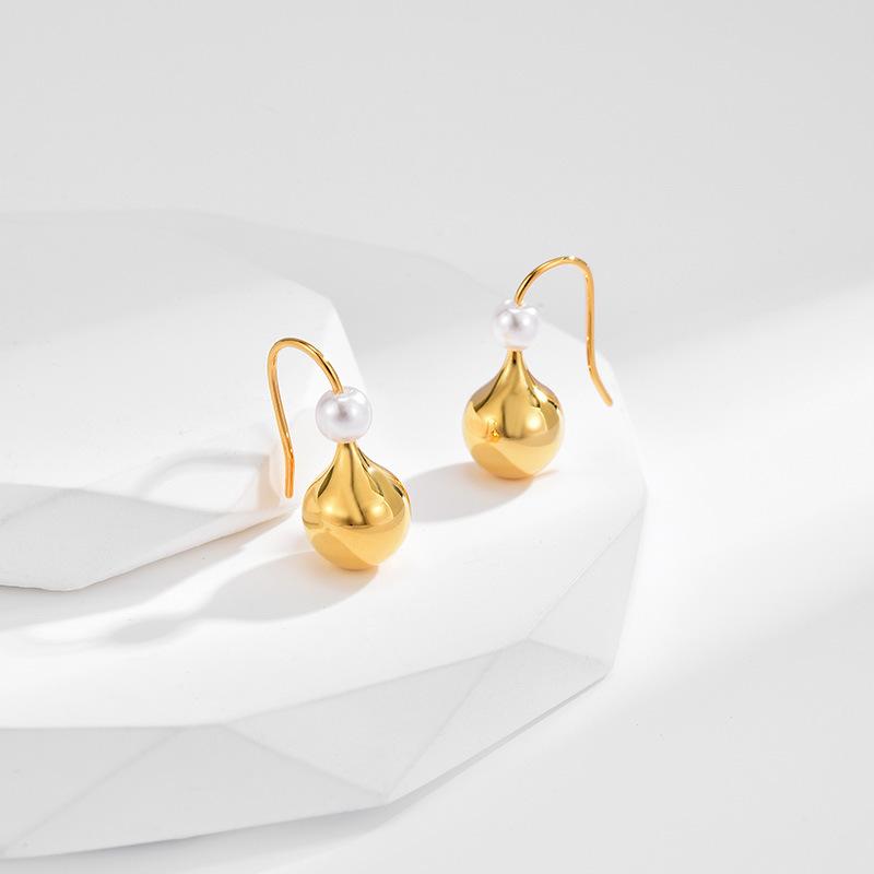 

ANENJERY Гладкие золотисто-серебристые серьги с имитацией жемчуга для женщин, изысканные модные украшения для вечеринок, подарки золотой