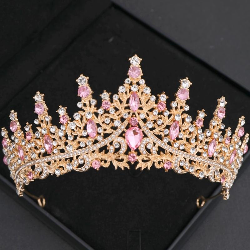 Pink Crystal Tiaras and Crowns Headband for Women Rhinestone Prom Diadem Bridal Wedding Hair Accessories Jewelry Crown Tiara