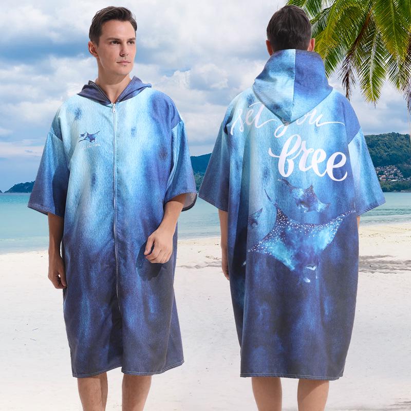 Quick-Dry Surf & Dive Change Robe: Zippered, Absorbent Beach Towel Poncho