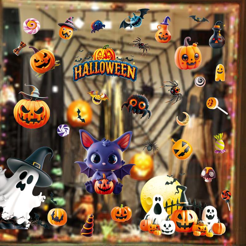 Halloween Cartoon Ghost Pumpkin Bat Home Atmosphere Decoration Glass Window Static Window Stickers