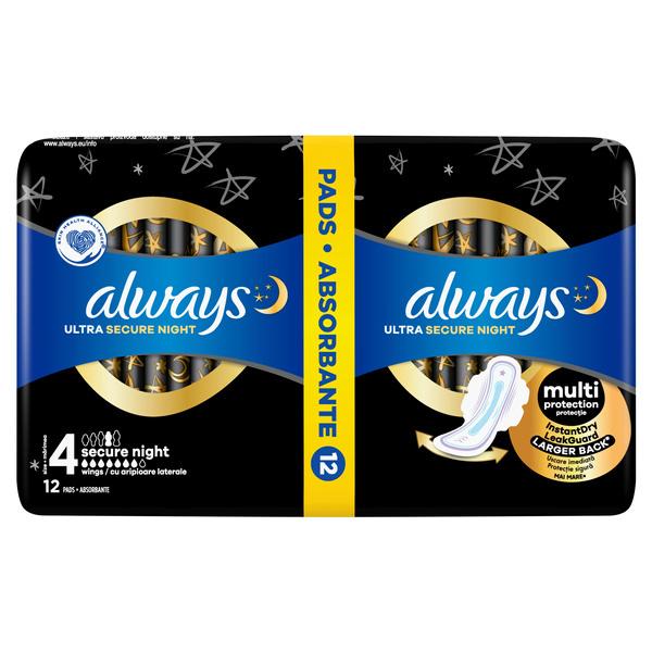 Always Podpaski Ze Skrzydełkami Ultra Secure Night Xl Duo 2X6Szt
