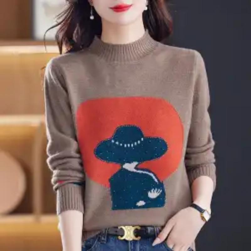 Autumn and Winter Women's Outer Sweater New Style Pullover Loose Half Turtleneck Knitted Top Thickened Bottoming Shirt