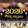 2026 Happy New Year Backdrop Banner Fireworks Champagne New Year Celebrations Christmas Party Photo Background Decoration Banner