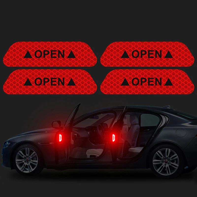 4 PCS Car Open Reflective Sticker Universal Safety Warning Mark Reflective Stickers Lighting Luminous Decor Auto Door Stickers