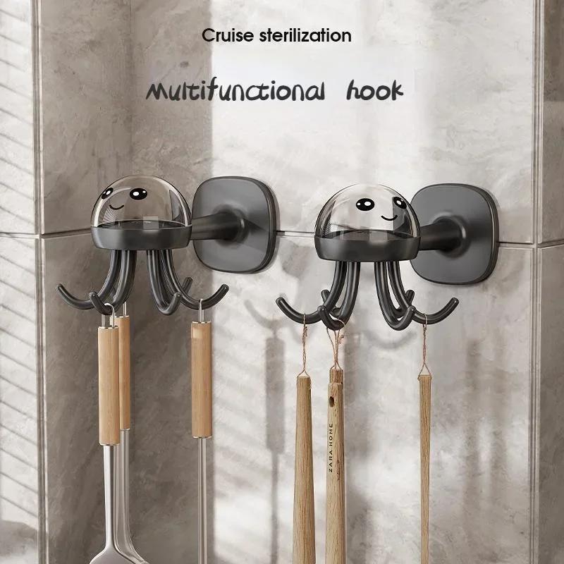 Multifunctional Six Claw Rotating Hook Rack for Kitchen Storage 360 Degree Seamless Hook, Household Non Punching Adhesive Hook