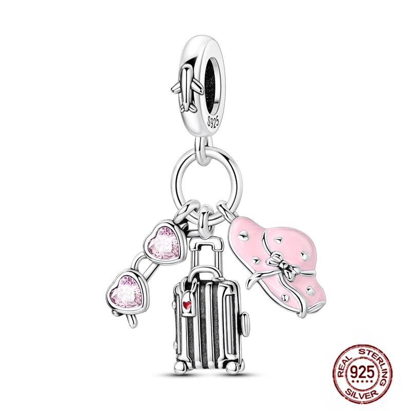 Pink Butterfly Charms Beadscopper Original Heart-Shaped Dog Paw Travel Charm Fit Bracelets Pendant For Women Jewelry Making