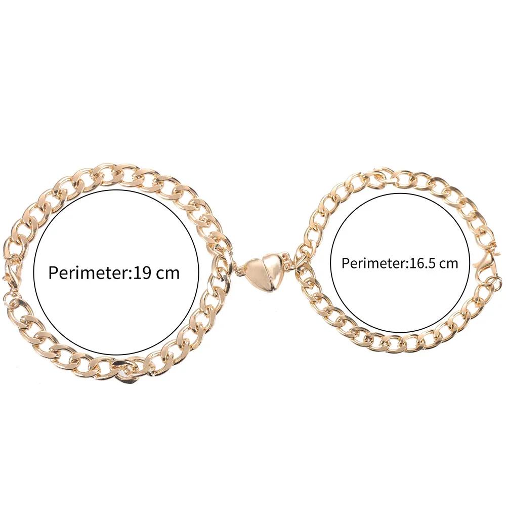 Fashion Simple Heart Shape Magnetic Couple Bracelet Silver Color Personality Vintage Women Man Promise Bracelet Lover Jewelry