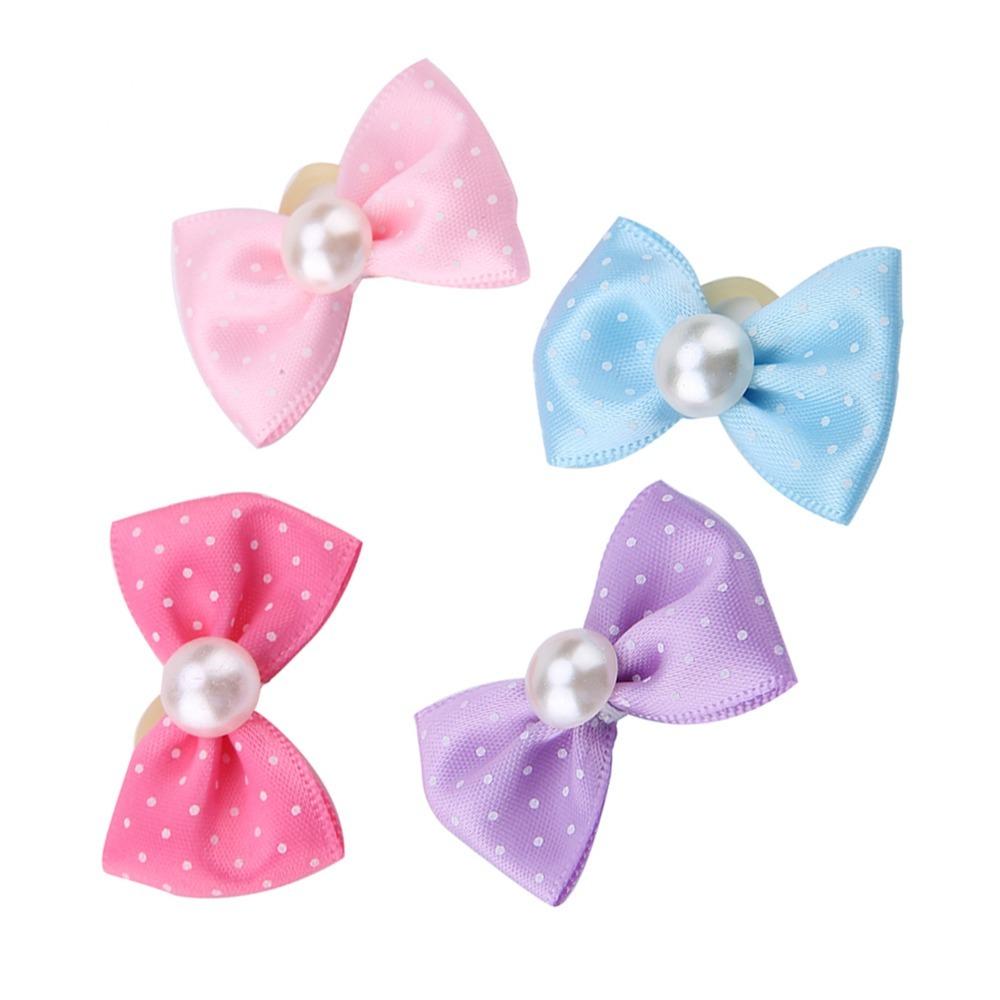 20pcs Elastic Band Pet Pearl Hair Ties Polka Dot Pattern Dog Bow Hair Bands  Daily Decoration