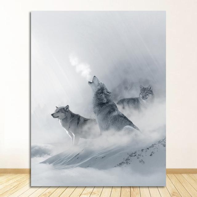 Canvas Painting Forest Snow Mountain Modular Pictures for Living Room Home Cuadros Decoartion Nordic Animal Poster Wolf Elk