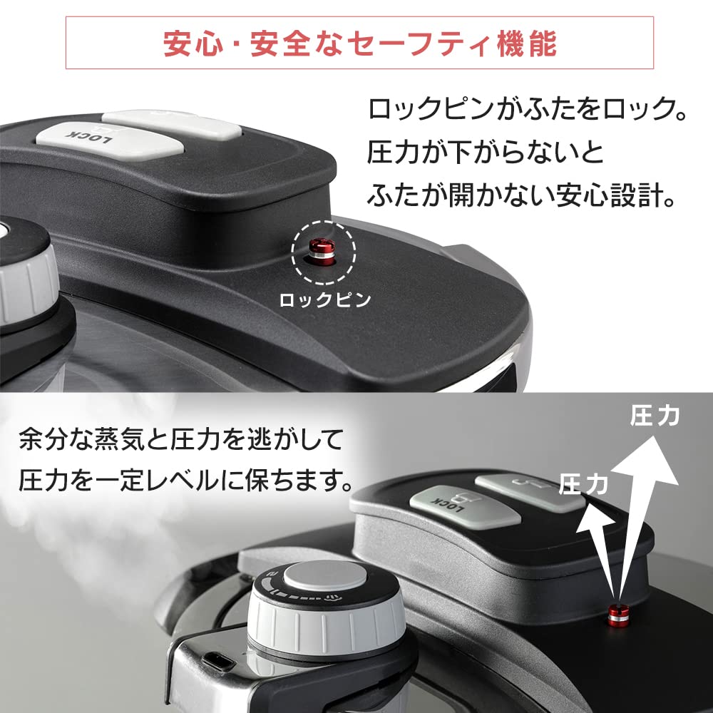 Utility Iris Ohyama Pressure IH 10 Year 3 Layer Includes Pressure Safety Lock Set Book of 60 Pot Pressure Lid Inner Basket Glass [Save Bills/Save