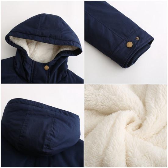 Women Coat Hooded Zipper Cotton Blend Prevent Coldness Women Jacket for Outdoor