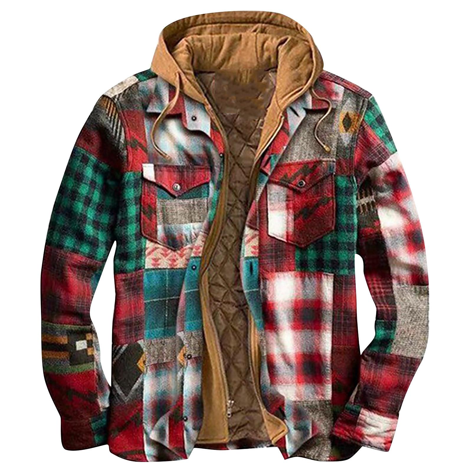 

(SU)Мужская клетчатая рубашка на стеганой подкладке на пуговицах с бархатной теплой курткой с капюшоном XXXL зелёный