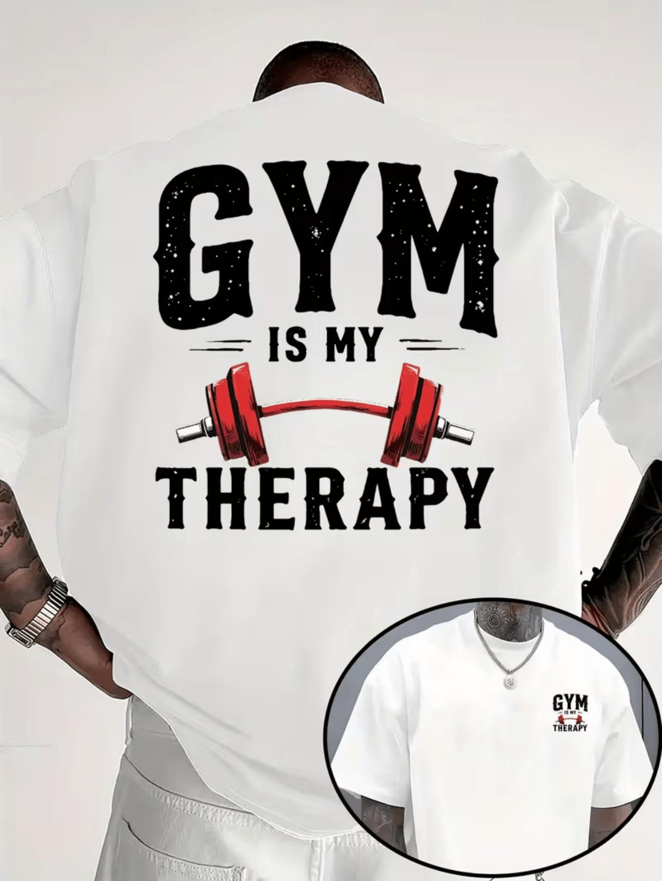 

White Cotton TShirt Men Fitness Muscle Gym Is My Therapy Workout Casual Cool Vintage Style Graphic Tee - Men s Summer Cotton ... 5XL різнокольоровий