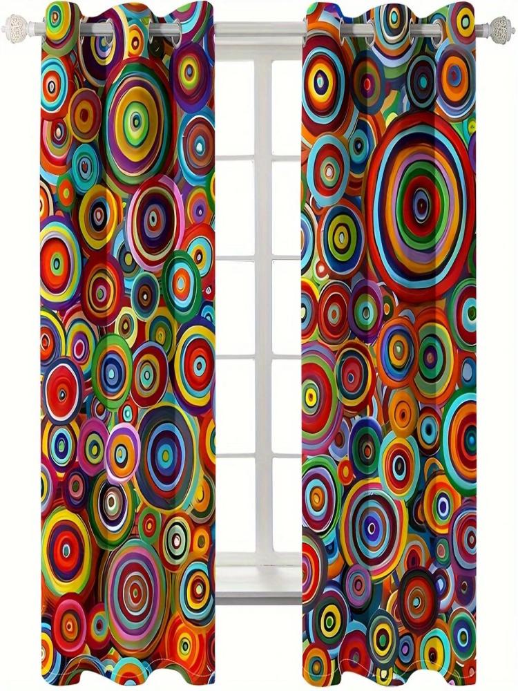 2 Stück Böhmische geometrische Punkte bedruckte Vorhänge, Schlafzimmer und Wohnzimmer, Heimdekoration, Raumdekoration