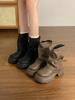 Meillard Women's Brown Retro Round Toe Boots - Short Shaft, Thick Sole, British Style, 2025 Autumn/Winter Collection.