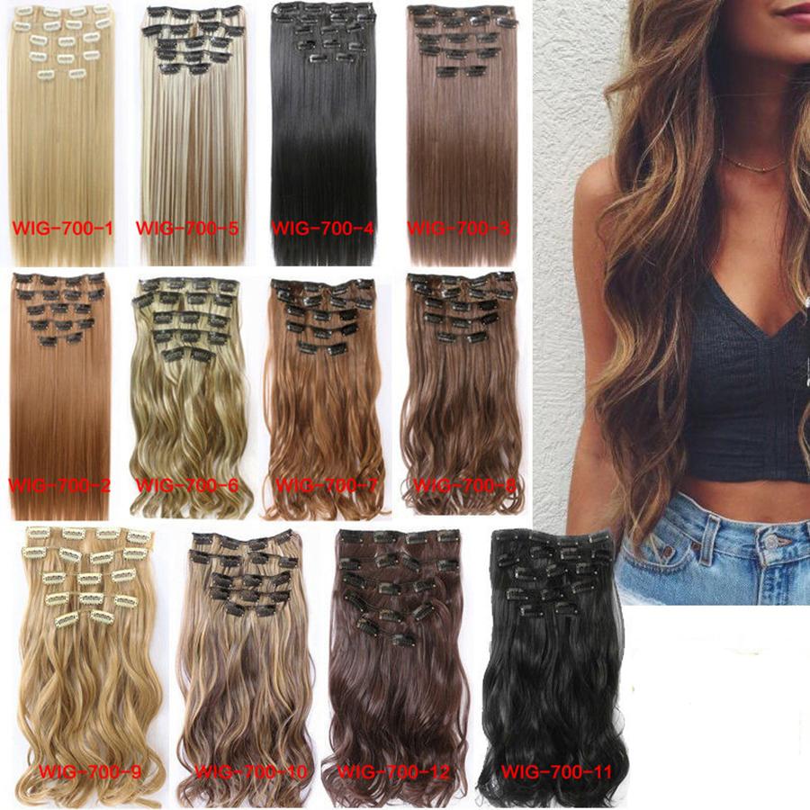 22" Hair Extensions 56cm Natural Hairpieces Straight Synthetic Clip In Hair Extentions Black