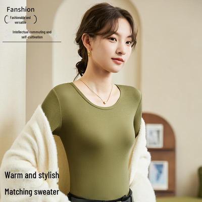 Damen Thermisches Slim Fit Langarm Rundhals Oberteil für Herbst und Winter