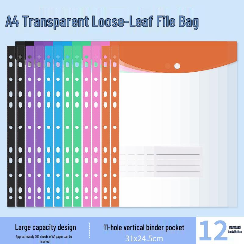 A4 Waterproof Thickened Transparent File Folder with Snap Fastener