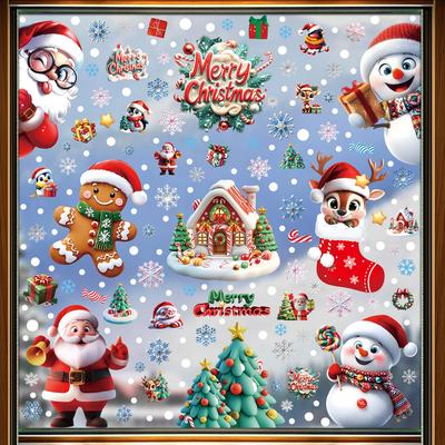 2 st Julpynt Pepparkaksgubbe Snögubbe Snöflinga Glasdekaler Julfestdekorationer Jultomte Statiska Dekaler