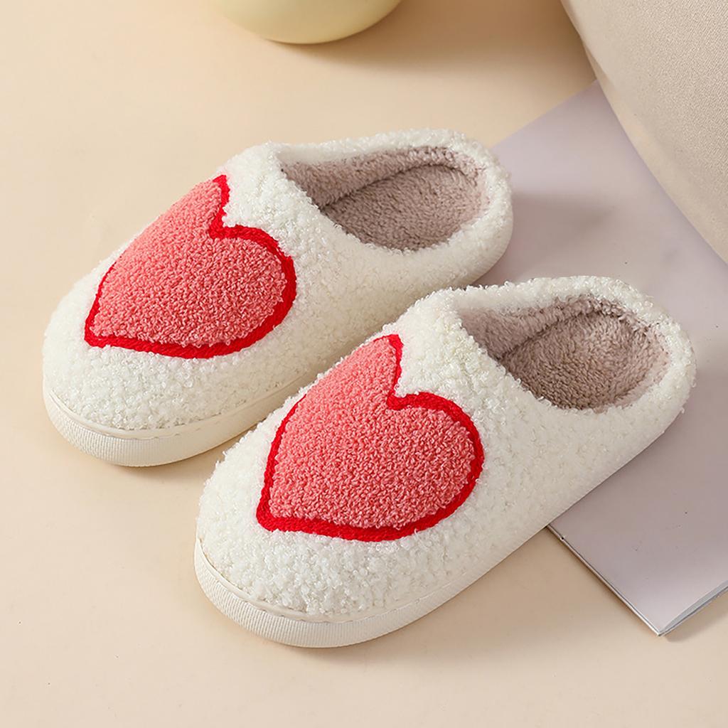 Fuzzy Flip Flop Slippers For Women Comfortable Home Cute Cartoon Love Shape Winter Cotton Slippers Men And Chaussures Femmes