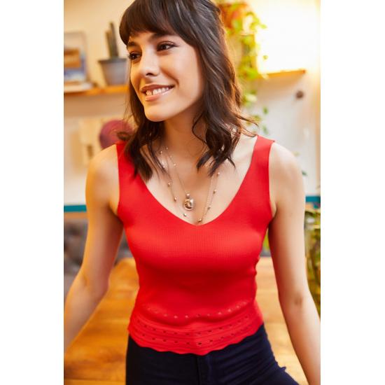 Bluză albă cu șase găuri față spate V pentru tricotaj de vară pentru femei