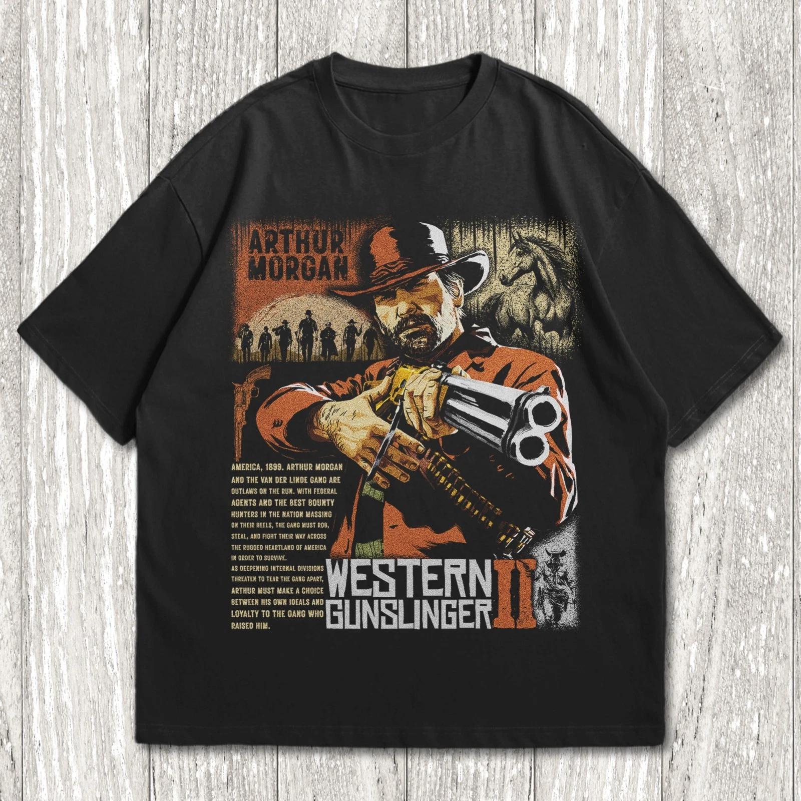 

Outlaw Cowboy Graphic 100% Cotton T-shirt Mens Tees Top – Red Dead Redemption Tee S