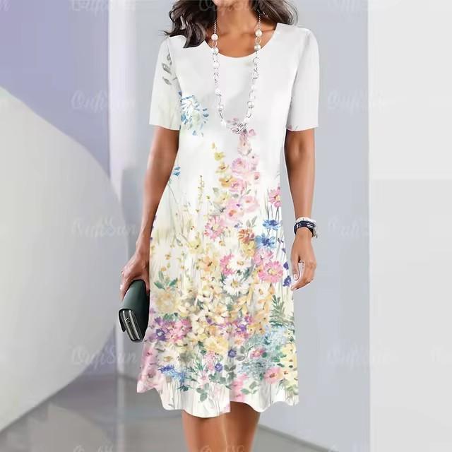 Elegant Women Short Sleeve Fashion 3d Print Midi Dress Plus Size Beach Clothing