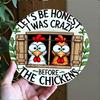 Funny Crazy Chicken Metal Wall Decor 8x8 Inch Aluminum Round Sign with Pre-Drilled Holes, 2D Farm Animal Art for Farmhouse Kitchen
