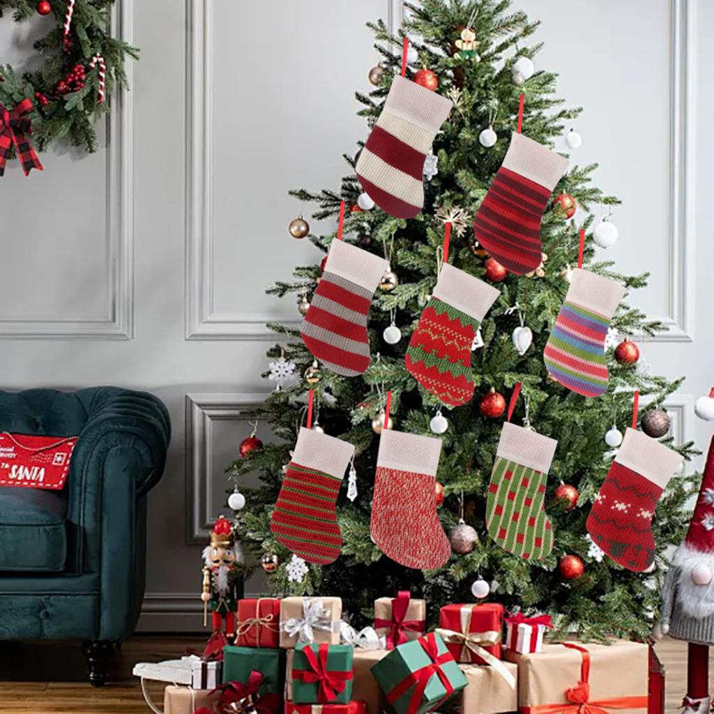 Christmas Decorations Wool Socks Red And Gray Elk Gift Bag Children's Gift Bag Knitted Christmas Socks