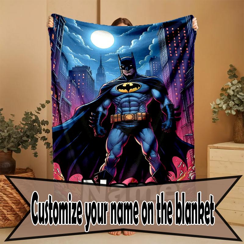 Custom Name Personalized Batman Print Blanket, Home Decor, Bedroom, Sofa, Camping, Couch, Gifts for Birthday Christmas